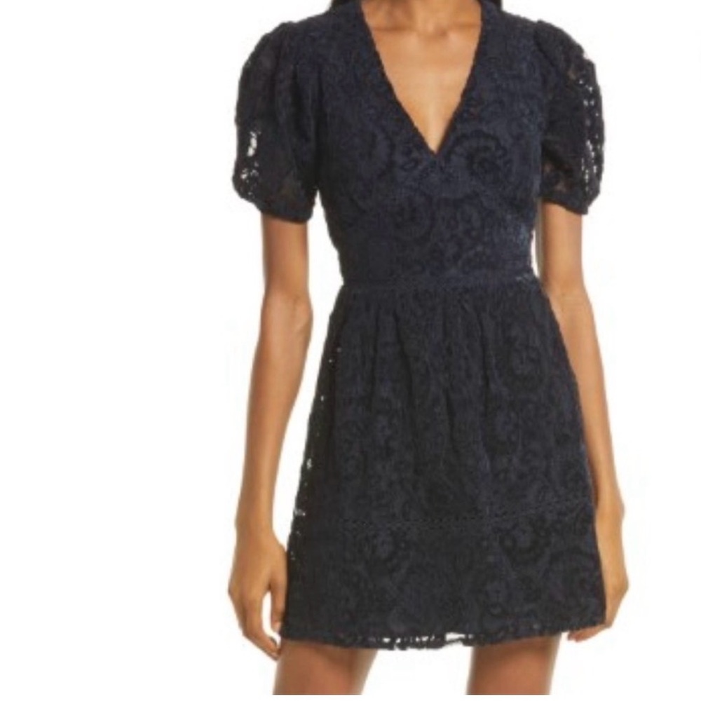 Adelyn Rae Navy Lace V-Neck Mini Dress